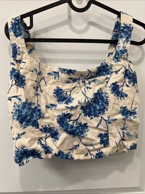 Abercrombie & Fitch Cream Crop Tank with Blue Floral Print